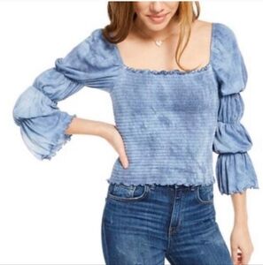 Rewash Tie-Dyed Smocked Ruffle-Trimmed Top Size Large